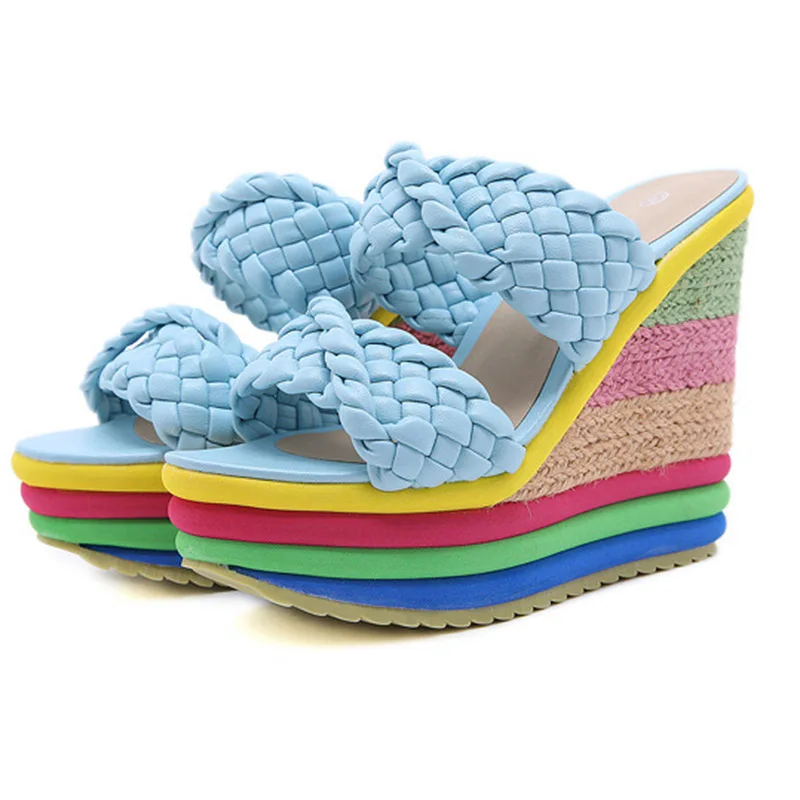 Summer New Platform Wedge Sandals For Women's With Lovely Rainbow Color Weave Fish Mouth High Heels Shoes, Yellow,green,blue,orange
Summer New Platform Wedge Sandals For Women's With Lovely Rainbow Color Weave Fish Mouth High Heels Shoes, Yellow,green,blue,orange
