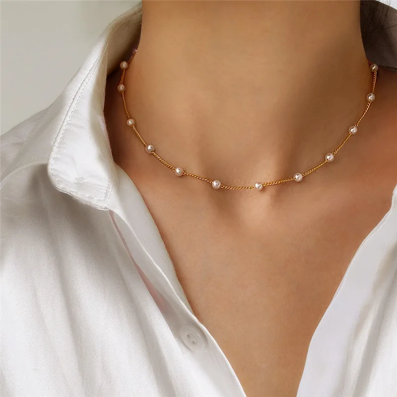 New Beads Neck Chain Pearl Choker Necklace Gold Color Jewelry On The Neck Pendant Necklace for Women Girl
New Beads Neck Chain Pearl Choker Necklace Gold Color Jewelry On The Neck Pendant Necklace for Women Girl