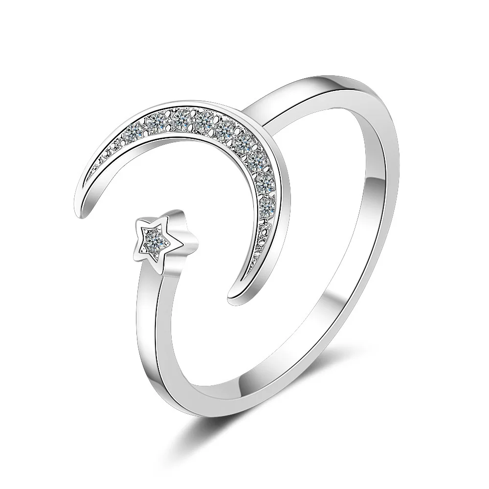 925 Sterling Silver Fashion Wedding Engagement Ring Jewelry Open Star Moon Finger Ring for Women
925 Sterling Silver Fashion Wedding Engagement Ring Jewelry Open Star Moon Finger Ring for Women