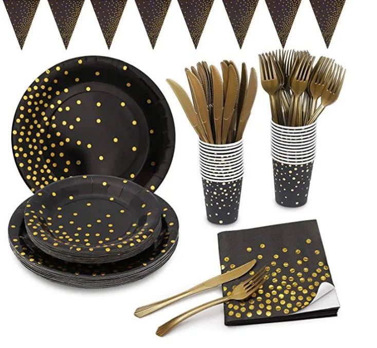 2021 Amazon Black and Gold Party Supplies Paper Plates Disposable Tableware Set, Customized
2021 Amazon Black and Gold Party Supplies Paper Plates Disposable Tableware Set, Customized