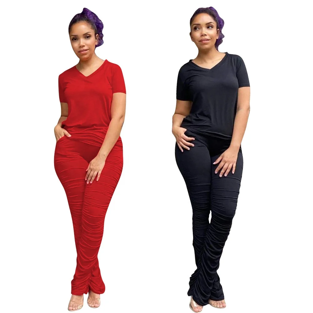 trendy v neck t shirt with stacked pants 2 piece women sets women fall clothing, As picture or customized make
trendy v neck t shirt with stacked pants 2 piece women sets women fall clothing, As picture or customized make