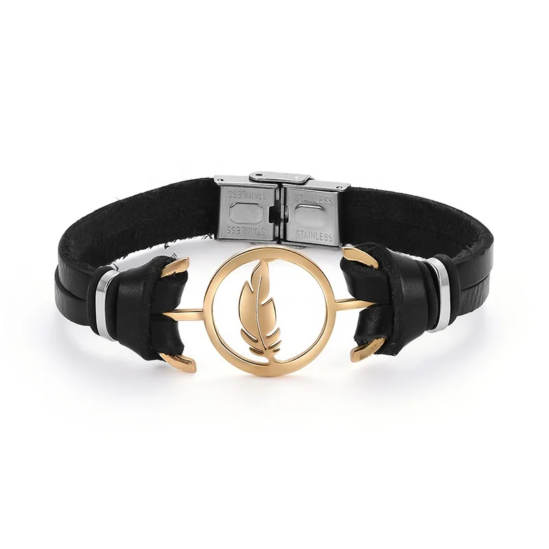 PUSHI hot sale leather bracelet gold tree leaf wide pu black hand rope unisex manufacturers bracelets
PUSHI hot sale leather bracelet gold tree leaf wide pu black hand rope unisex manufacturers bracelets