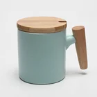 Amazon hot sale Ceramic Tea Mug With wood handle and bamboo lid for tea and coffee
