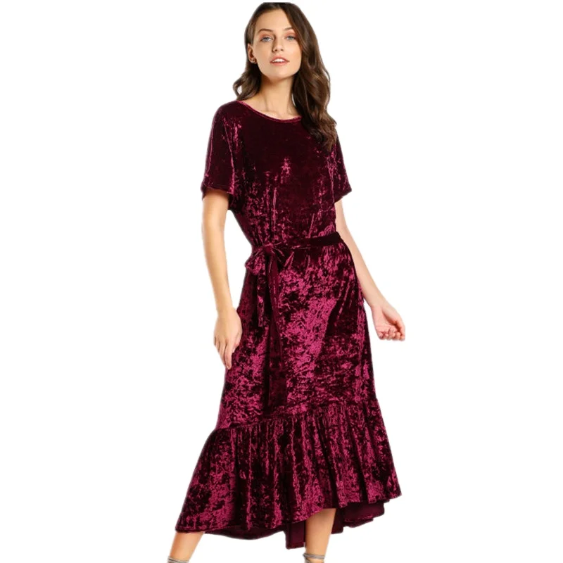 womens burgundy velvet dress