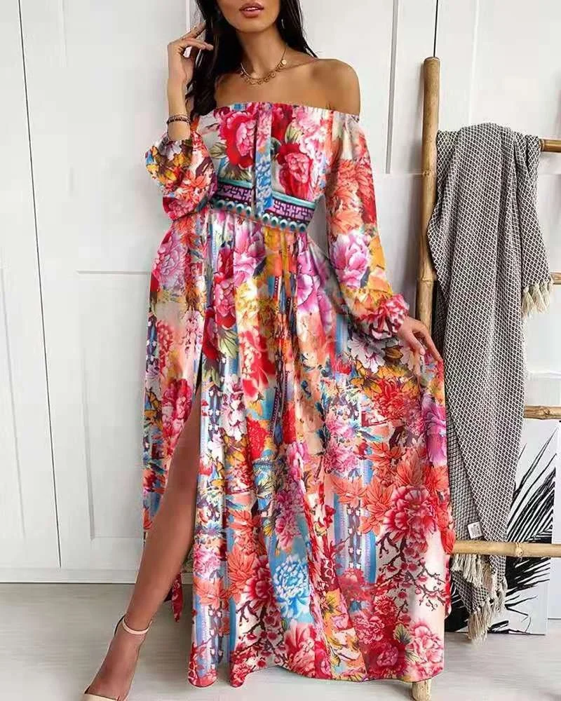 Newest Design Off Shoulder Summer Dress Long Sleeve Ladies Floral Color Long Dress Colorful Fashion Maxi Dress
Newest Design Off Shoulder Summer Dress Long Sleeve Ladies Floral Color Long Dress Colorful Fashion Maxi Dress