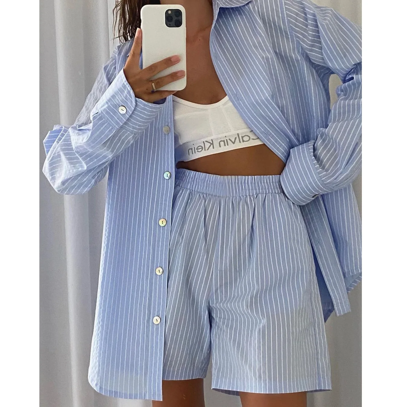 Stripe Shorts Sets Women's Suit Long Sleeve Single Breasted Shirts And Elastic Waist Short 2021 Summer Thin Two Piece Set Womens, Color
Stripe Shorts Sets Women's Suit Long Sleeve Single Breasted Shirts And Elastic Waist Short 2021 Summer Thin Two Piece Set Womens, Color