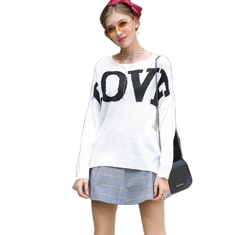 Autumn winter Lady tops new women's loose pullovers sweet LOVE Letter knit printed sweater
Autumn winter Lady tops new women's loose pullovers sweet LOVE Letter knit printed sweater