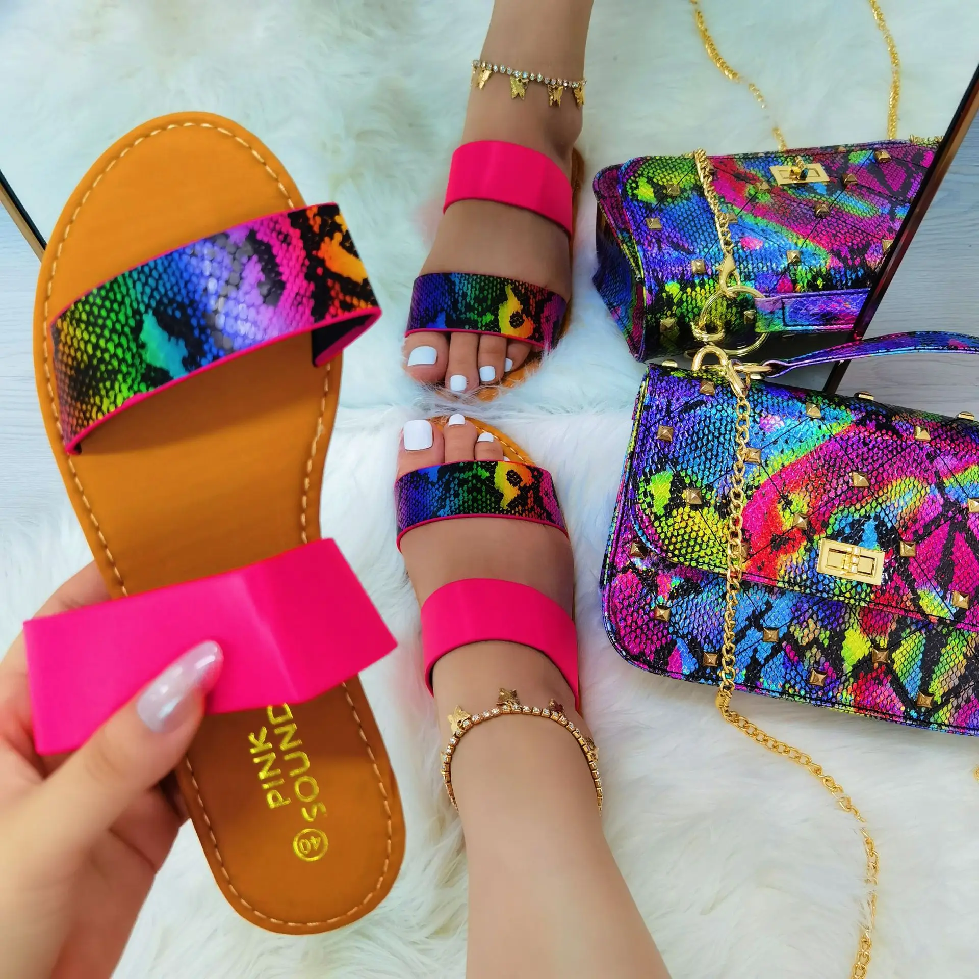 Rainbow Snakeskin Women Hand Bags Purse And Shoes Set Handbags With Match Sandals Set For Women Fashion Quality Stylish
Rainbow Snakeskin Women Hand Bags Purse And Shoes Set Handbags With Match Sandals Set For Women Fashion Quality Stylish