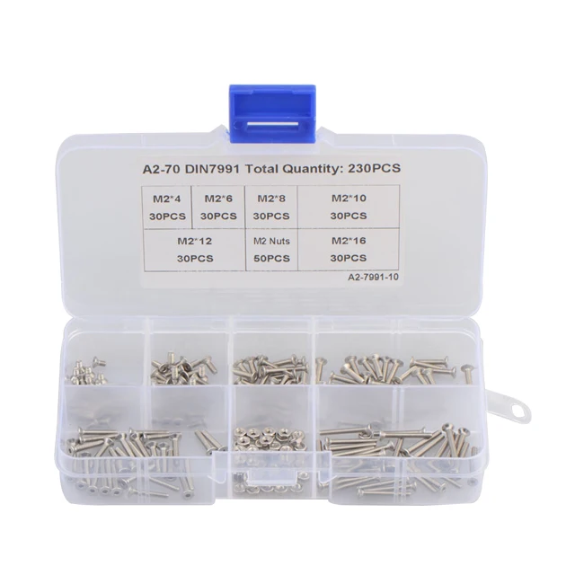 

230pcs M2 cross-border special stainless steel 304 countersunk socket hexagon screw and nut combination set box