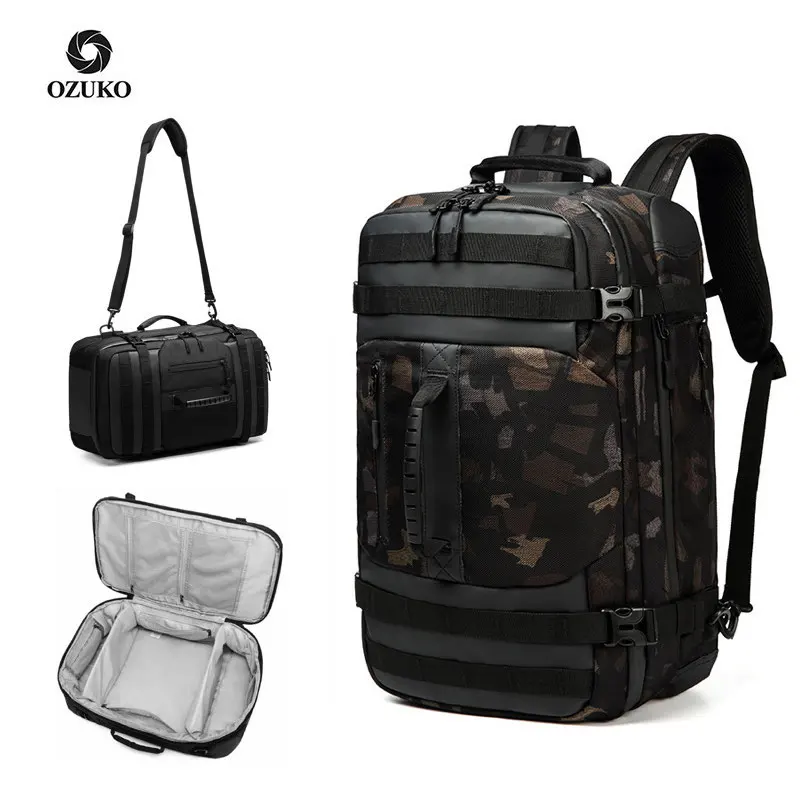 

Ozuko 9242 Luxury Duffle Bag Custom Gym Fashionable Camera Backpack Man Mochilas Tacticas Para Laptop Oxford, Black/blue/grey/camo