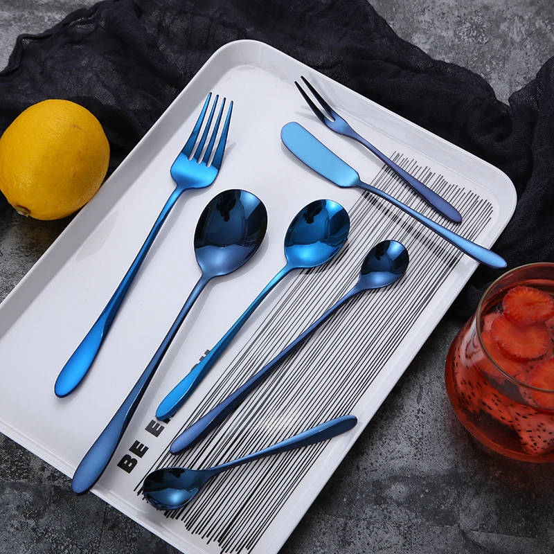 Hotel blue inox gold plated coffee spoon fruit fork knife combo set cutlery set
Hotel blue inox gold plated coffee spoon fruit fork knife combo set cutlery set