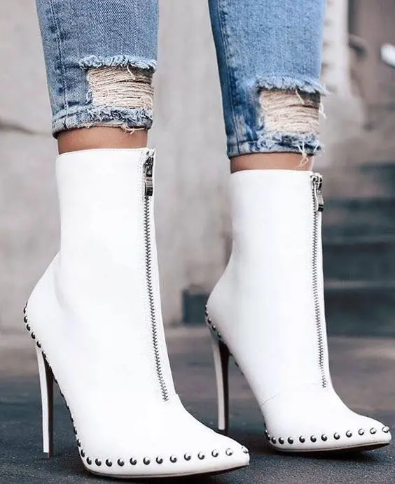 New Arrive High Heel Fall Ladies Sexy Ankle Shoes Winter Rivet Decoration Leather Boots for Women, Black white
New Arrive High Heel Fall Ladies Sexy Ankle Shoes Winter Rivet Decoration Leather Boots for Women, Black white