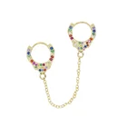 New arrived rainbow cz double piercing Hand cuff Hoop earring Gold 925 sterling silver cuff women fashion jewelry