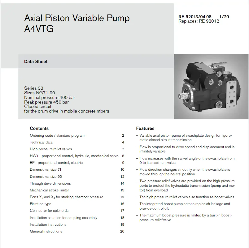 Trade assurance  Rexroth A4VTG A4VTG090 series hydraulic pump A4VTG090HWIDO A4VTG090HW A4VTG090HW100