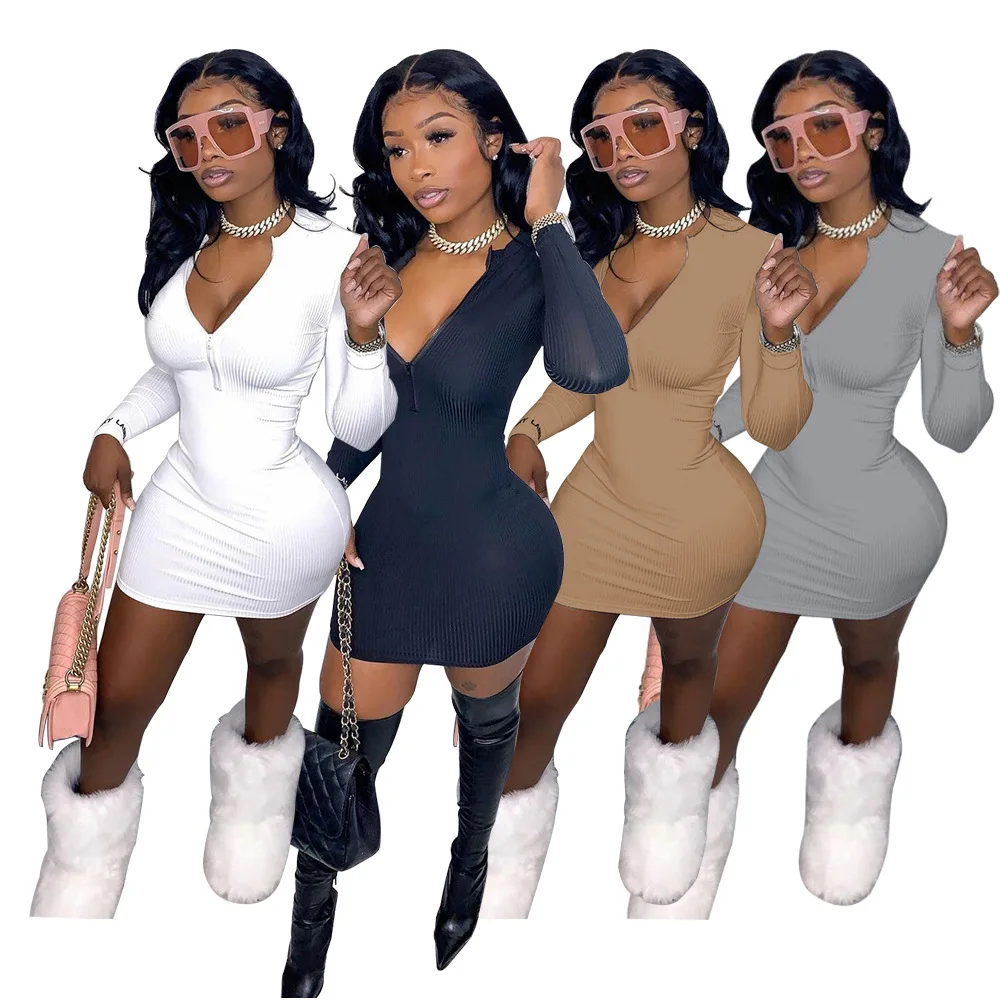 Autumn New Fashion Casual Solid Color Zipper Threaded Long Sleeve White Dress Sexy Dress, 4 colors
Autumn New Fashion Casual Solid Color Zipper Threaded Long Sleeve White Dress Sexy Dress, 4 colors