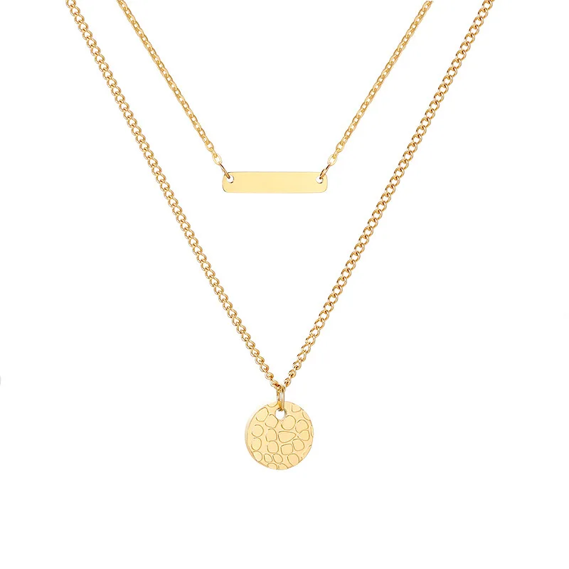 Geometric shape stacked gold jewelry stainless steel round brand square brand double-layer necklace for female
Geometric shape stacked gold jewelry stainless steel round brand square brand double-layer necklace for female