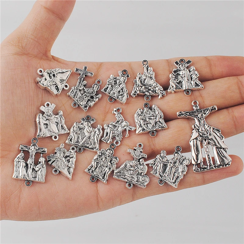 Religious Catholic Style Anti-Silver Accessories 14 Stations of the Cross Metal Engraved Medal Set for Chaplet Making
Religious Catholic Style Anti-Silver Accessories 14 Stations of the Cross Metal Engraved Medal Set for Chaplet Making