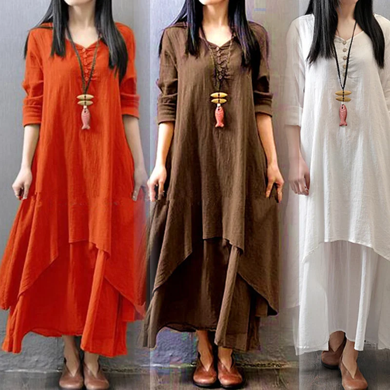 Women Maxi Dress 2020 Autumn New False Two-piece Long Sleeve Round Neck Loose Plus Size Irregular Dress
Women Maxi Dress 2020 Autumn New False Two-piece Long Sleeve Round Neck Loose Plus Size Irregular Dress