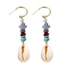 YIDING Earthy Natural Boho Jewelry turquoise amethyst Beaded Real Shell Dangles Cowrie Shell Earrings for women earrings