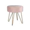 Pink Modern Round Velvet Ottoman With Metal Gold Finish Foot Stool