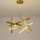 European Standard Electric Lighting Fixture Golden Bar Led Strip Pendant Lamp Chandelier for Lobby