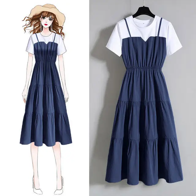 Summer fake two dresses Korean style fashion cartoon plus size dress for girl, Black, green, purple, blue
Summer fake two dresses Korean style fashion cartoon plus size dress for girl, Black, green, purple, blue