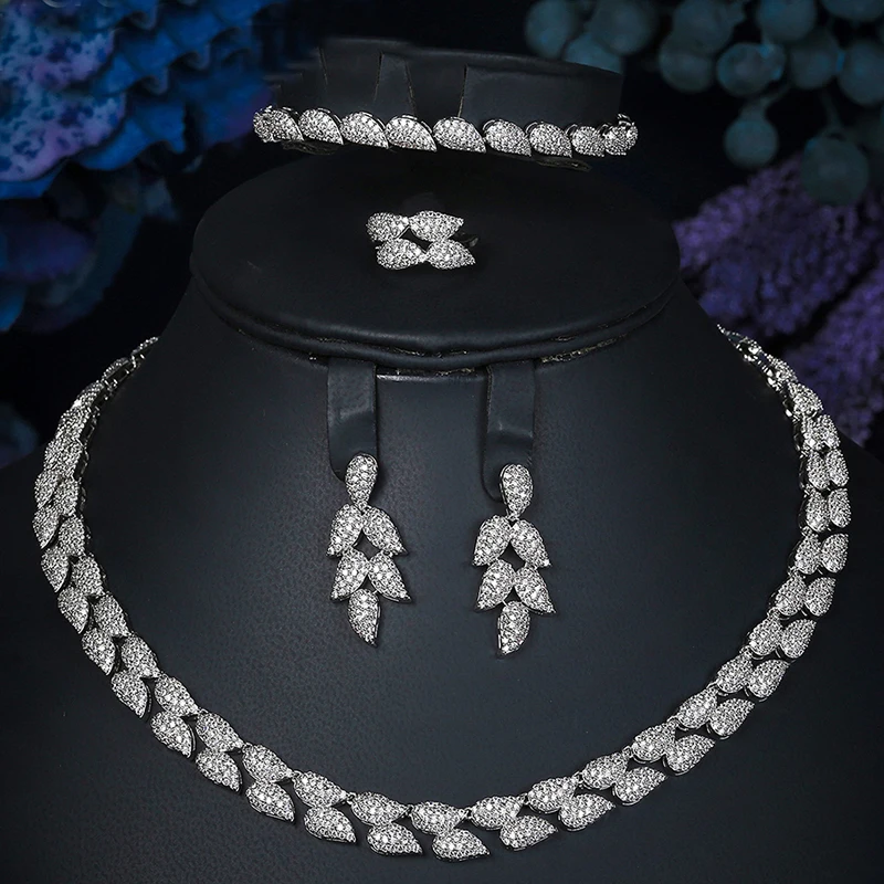 Echsio Fashion Leaf Wedding Jewelry Sets Charm Zirconia Women Accessories Necklace Earrings 4pc Set Bridal Jewelry Set CN178
Echsio Fashion Leaf Wedding Jewelry Sets Charm Zirconia Women Accessories Necklace Earrings 4pc Set Bridal Jewelry Set CN178
