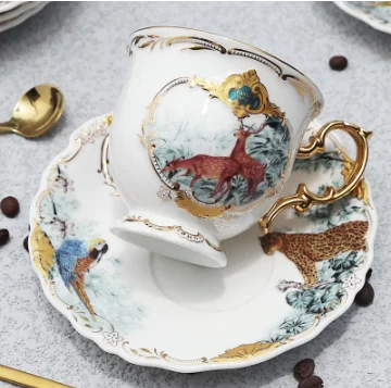 European British luxury Ceramic coffee jungle animal saucer tea cup set with saucer, Bone china cup
European British luxury Ceramic coffee jungle animal saucer tea cup set with saucer, Bone china cup