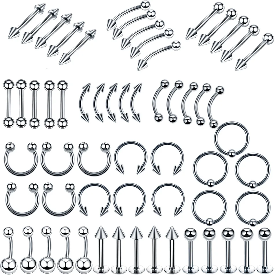 VRIUA 60pcs /set Stainless Steel Silver Color Body Piercing Nose Eyebrow Lip Navel Classic Body Piercing Set Piercing Jewelry
VRIUA 60pcs /set Stainless Steel Silver Color Body Piercing Nose Eyebrow Lip Navel Classic Body Piercing Set Piercing Jewelry