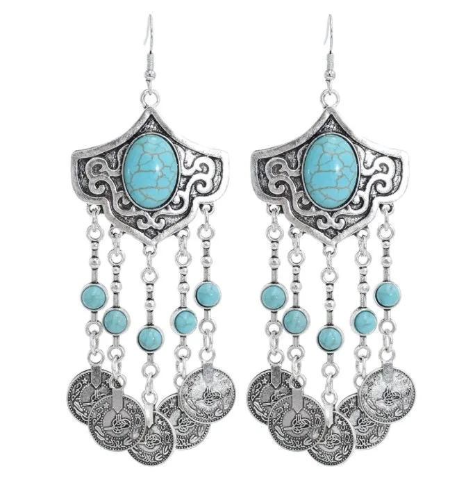 Ethnic Bohemian Coin Tassel Drop Earring Antique Green Stone Turquoise Tribal Earrings Broncos Fashion Party Jewelry, Black,green
Ethnic Bohemian Coin Tassel Drop Earring Antique Green Stone Turquoise Tribal Earrings Broncos Fashion Party Jewelry, Black,green
