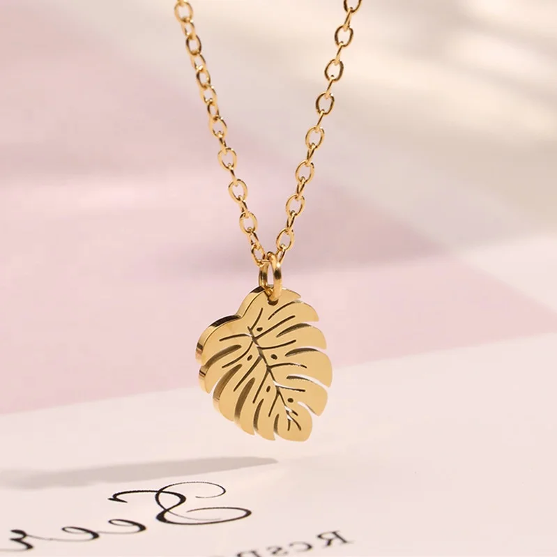 

MICCI Wholesale Custom Dainty 18K Gold Plated Stainless Steel Jewelry Monstera Coconut Palm Tree Leaf Pendant Necklace