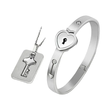 Stainless Steel Concentric Love Lock Bangle Birthday Gift Lock Key Pendant Couple Jewelry Set Bracelet Necklace Heart Bracelet
Stainless Steel Concentric Love Lock Bangle Birthday Gift Lock Key Pendant Couple Jewelry Set Bracelet Necklace Heart Bracelet