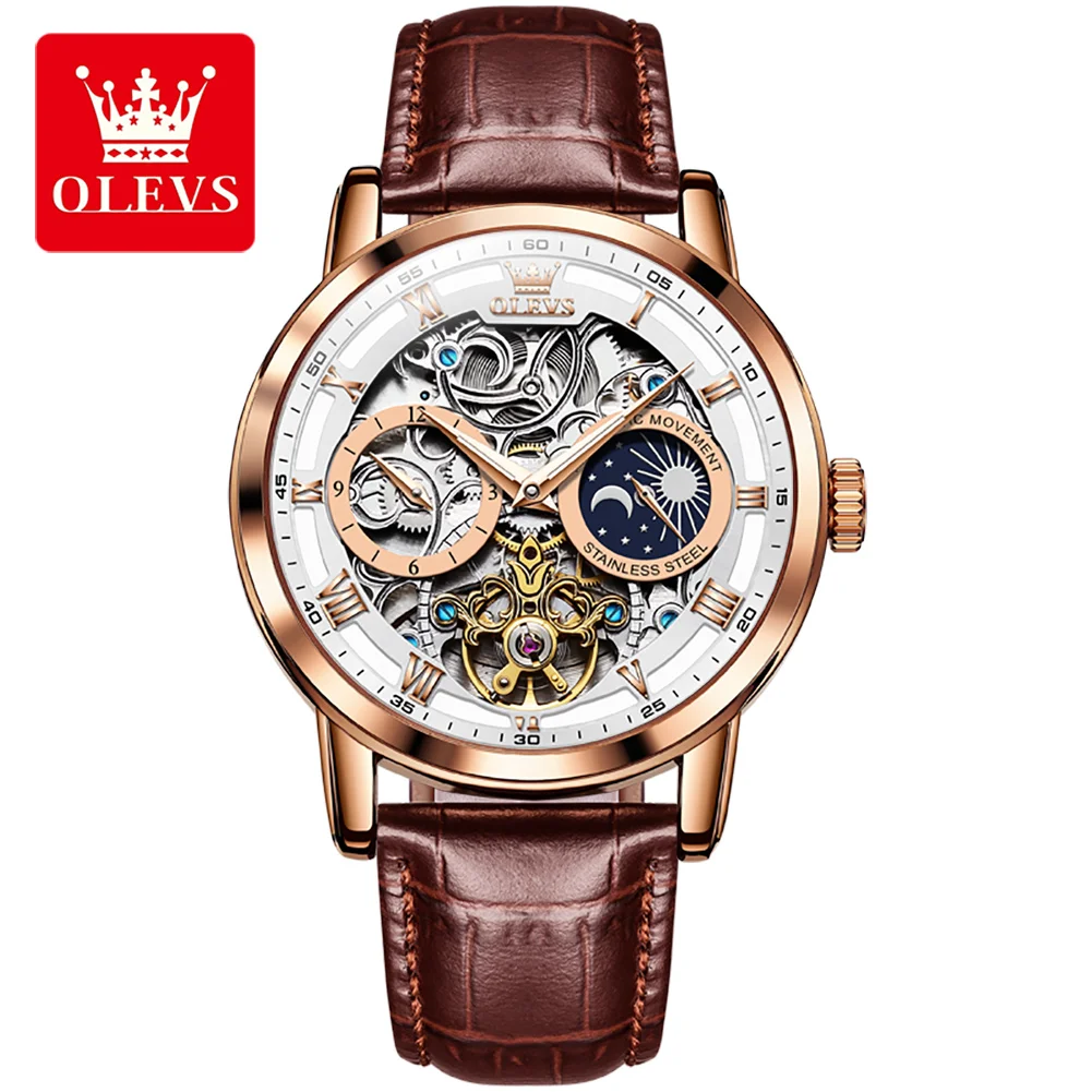 

OLEVS 6670 custom OEM Luxury relogio classic Mens Custom Logo Automatic Skeleton Tourbillon Mechanical Watch For Men