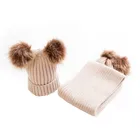 Wholesale fashion design kid fur pom hat beanie baby acrylic hat and scarf set