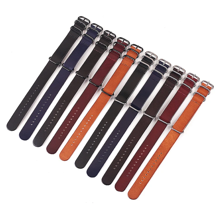 Hot selling top grain cowhide strap oily vintage nato watch strap with ring buckle for sale, Black, blue, dark brown, wine red, light brown. buckle: black, silver
Hot selling top grain cowhide strap oily vintage nato watch strap with ring buckle for sale, Black, blue, dark brown, wine red, light brown. buckle: black, silver