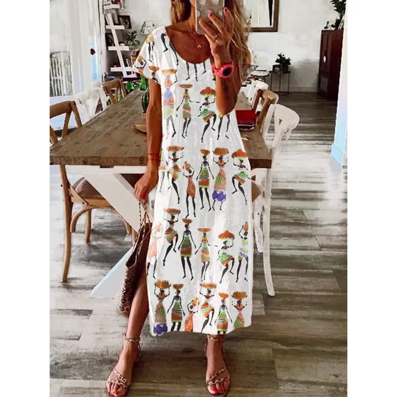 printing short-sleeved long skirt dress women High Quality women's loose dress, As pictures
printing short-sleeved long skirt dress women High Quality women's loose dress, As pictures
