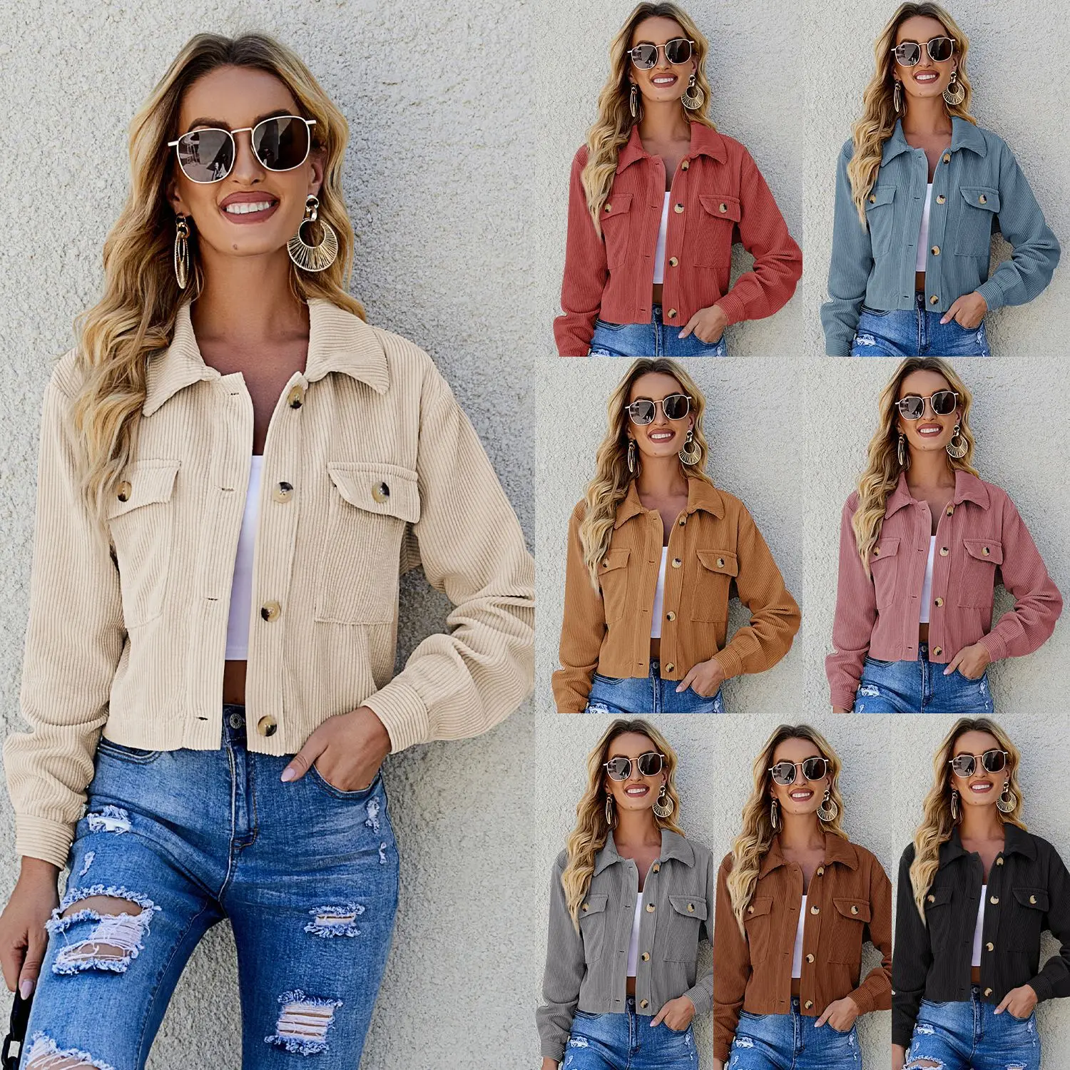 Top selling women's coats short solid button down corduroy cardigan jackets woman coats fashionable
Top selling women's coats short solid button down corduroy cardigan jackets woman coats fashionable