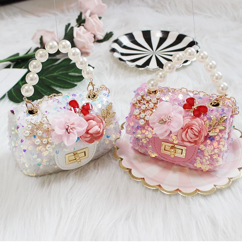 New Arrival Bling Sequin Small Crossbody Bag Cute Flower Pearl Accessories Mini Shoulder Chain HandBag For Kids, 3 colors
New Arrival Bling Sequin Small Crossbody Bag Cute Flower Pearl Accessories Mini Shoulder Chain HandBag For Kids, 3 colors