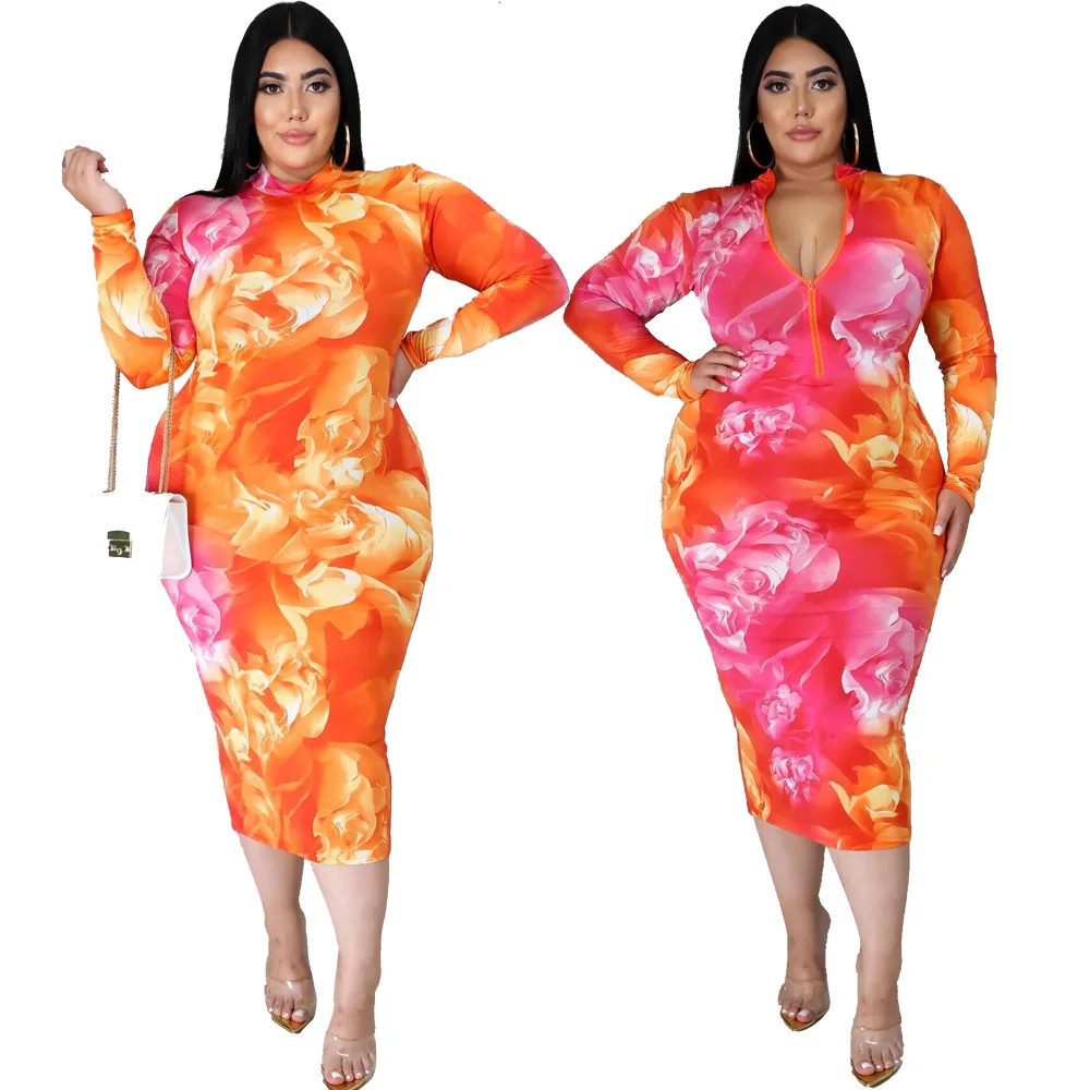 Fall Clothing Floral Print Long Sleeve Zipper Women Casual Plus Size 5XL Maxi Dress, 1options
Fall Clothing Floral Print Long Sleeve Zipper Women Casual Plus Size 5XL Maxi Dress, 1options
