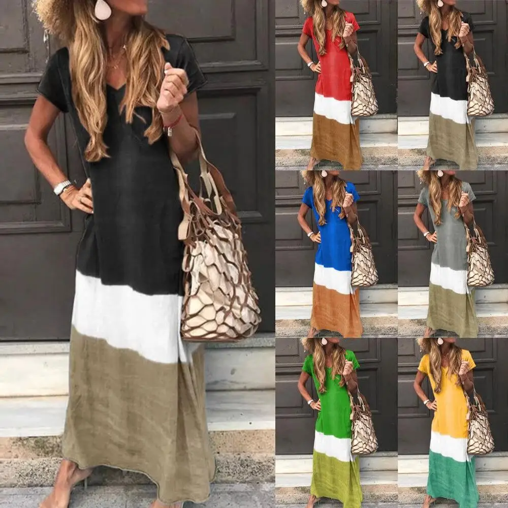 Womens Gradient Color Block Maxi Dress, Patchwork V-neck Short Sleeve Fall Plus Size Loose Long Dress, 6 colors
Womens Gradient Color Block Maxi Dress, Patchwork V-neck Short Sleeve Fall Plus Size Loose Long Dress, 6 colors