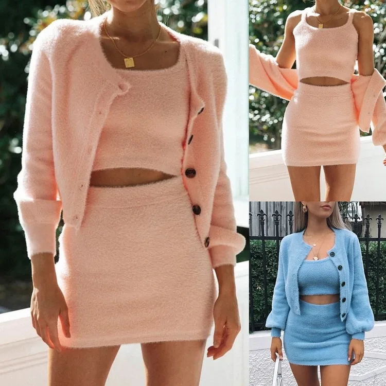Sexy Knit Sweater 3 Piece Set Long Sleeve Cardigan Skirt Matching Sets Cute Fall Winter Women Outfits
Sexy Knit Sweater 3 Piece Set Long Sleeve Cardigan Skirt Matching Sets Cute Fall Winter Women Outfits