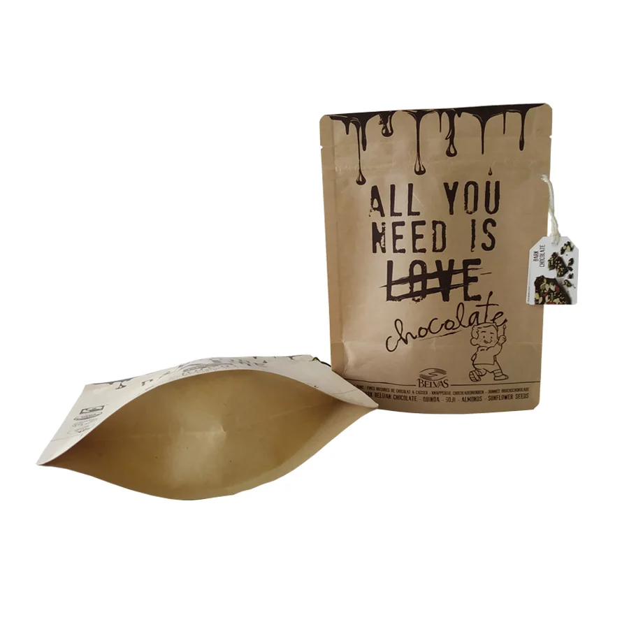 food grade stand up kraft paper chocolate bar packaging bag wit