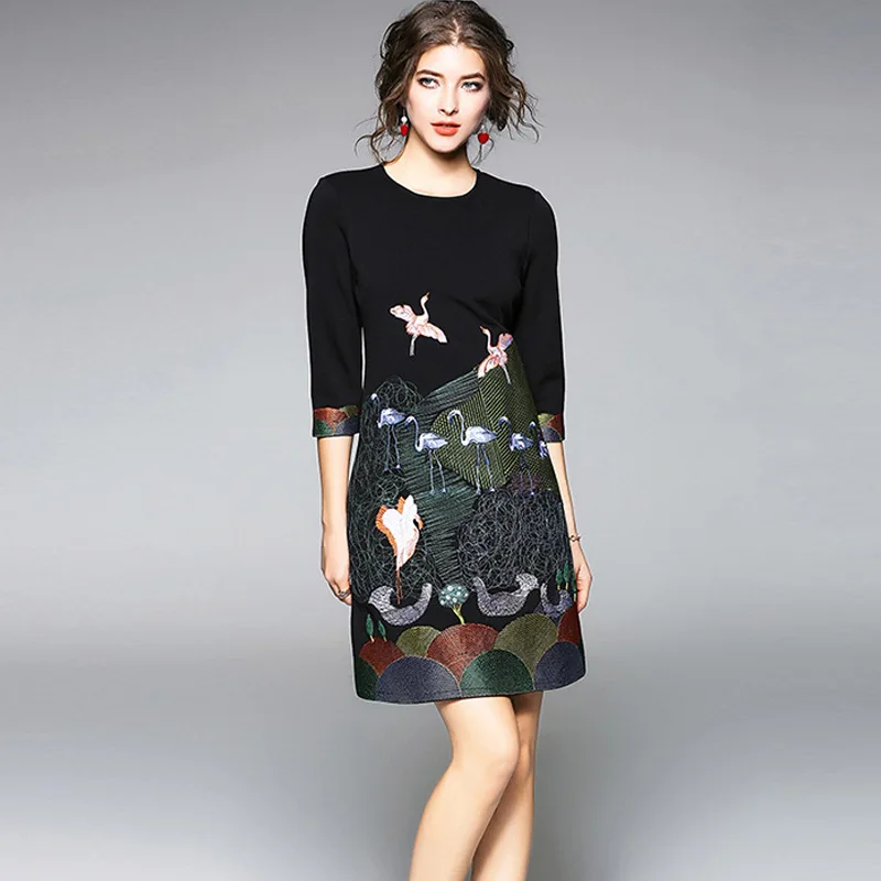 Wholesale Custom New women girls fashion O-neck embroidery retro seven sleeve elegant black dresses A-line midi printing dress
Wholesale Custom New women girls fashion O-neck embroidery retro seven sleeve elegant black dresses A-line midi printing dress