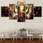 Modern Painting Wall Art 5 Piece Indian Buddha Statue Hindu Ganesh God Elephant Framed Canvas Print For Office Decor