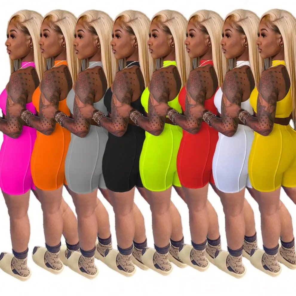 Summer 2021 European and American women's sexy casual solid-color shorts two piece womens wear
Summer 2021 European and American women's sexy casual solid-color shorts two piece womens wear