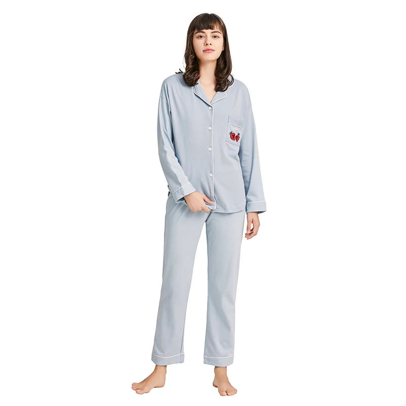 Newly-produced cotton women pajamas sets long sleeve embroider shirt sleepwear top with pants set, Picture show and custom
Newly-produced cotton women pajamas sets long sleeve embroider shirt sleepwear top with pants set, Picture show and custom