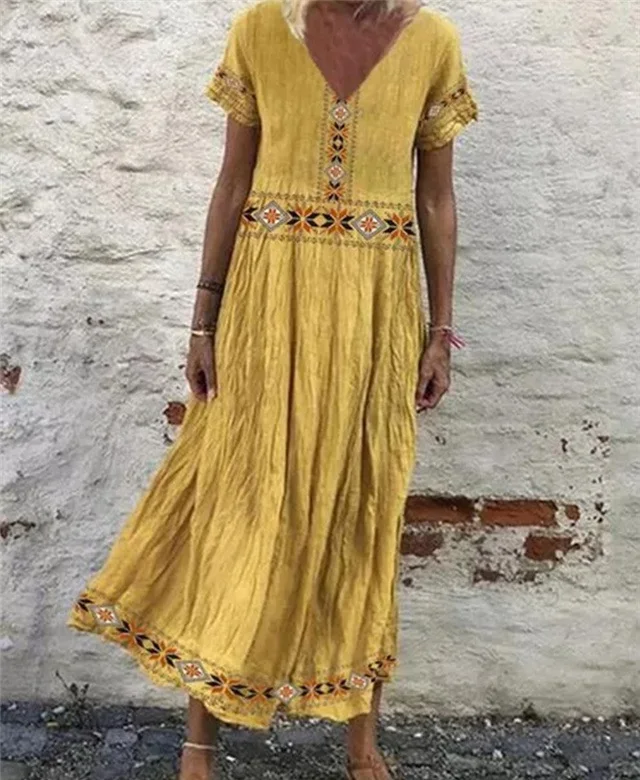 Hot Sale V-neck Short Sleeve Print Mid-length Dress Loose Casual Dress For Beach, Picture color
Hot Sale V-neck Short Sleeve Print Mid-length Dress Loose Casual Dress For Beach, Picture color