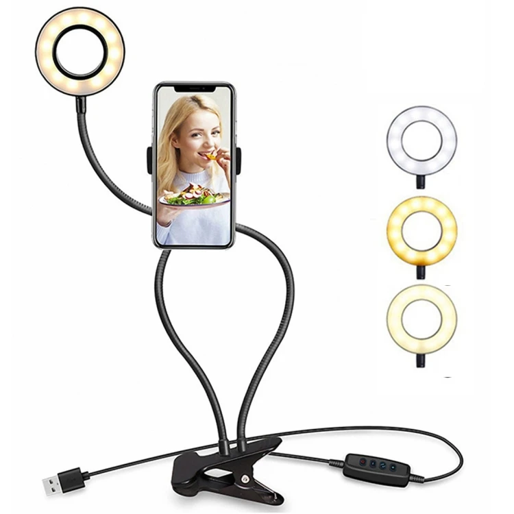 

Gifts 10 Level Brightness Live Stream and Makeup Usage 3 Light Mode LED Selfie Ring Light with Cell Phone Holder Stand