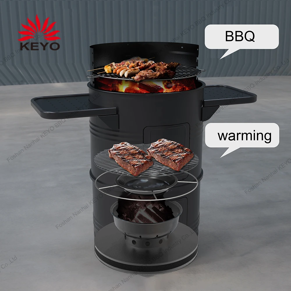 Smoker Barbecue Upgraded 14/16/18/20 Inch Vertical Drum Barrel Smoker BBQ Grills With Side Table