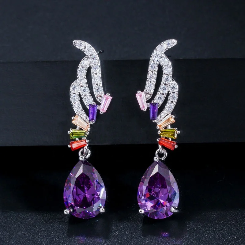 Unique Designer Mix Color Purple Cubic Zircon Crystal Long Dangle Drop Wing Women Earrings for Fashion Party Jewelry, Picture shows
Unique Designer Mix Color Purple Cubic Zircon Crystal Long Dangle Drop Wing Women Earrings for Fashion Party Jewelry, Picture shows